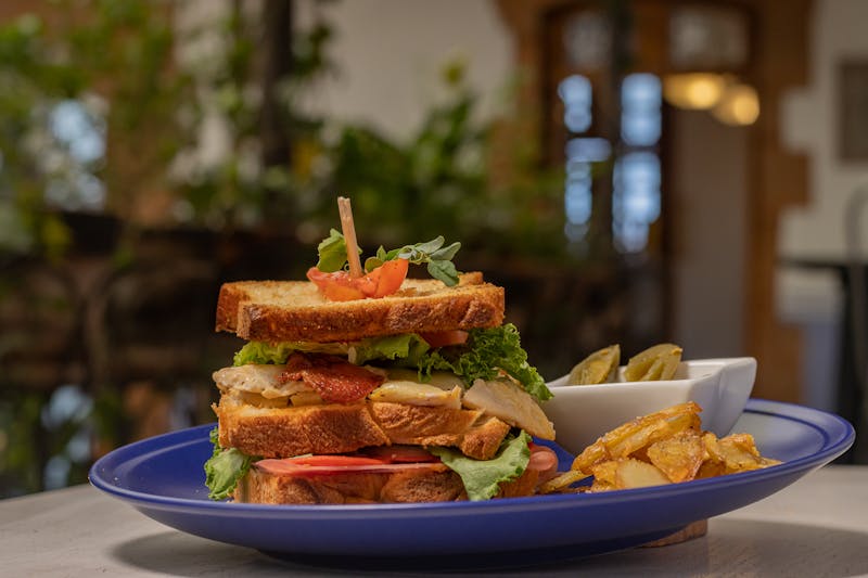 Dions Turkey Club Sandwich stacked with fresh ingredients